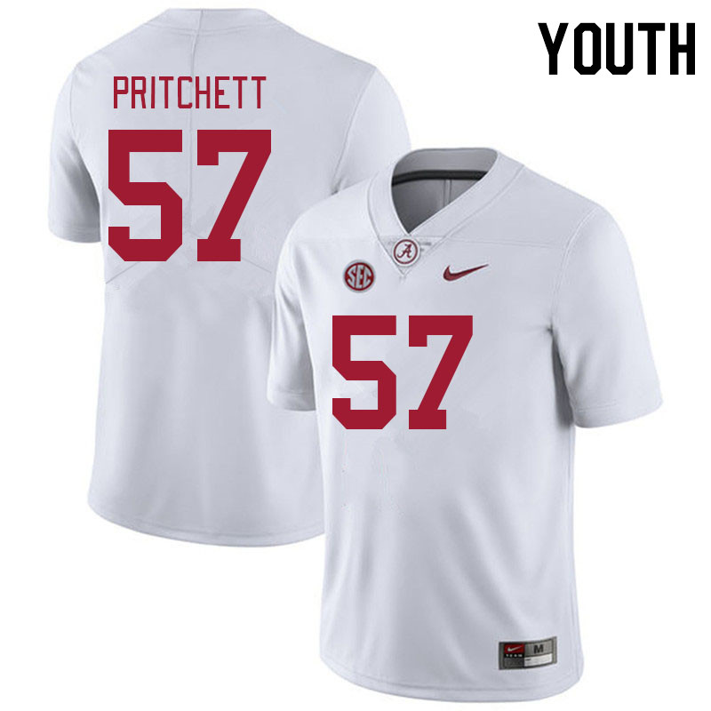 Youth #57 Elijah Pritchett Alabama Crimson Tide College Footabll Jerseys Stitched-White